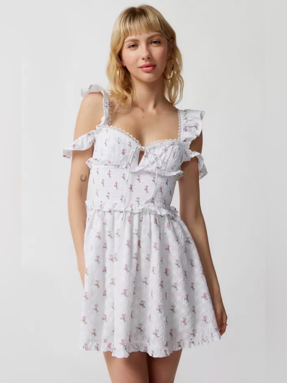 For Love & Lemons Palermo Ruffle Floral Mini Dress size large cotton